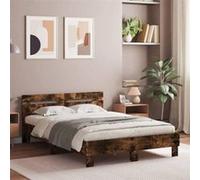 vidaXL Cadre de Lit avec Tête de Lit et LED, Lit Double avec Sommier à Lattes, Lit Adulte de Chambre, Chêne Fumé 120x200 cm 3207557 Marron G