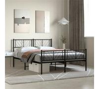 vidaXL Cadre de Lit avec Tête de Lit et Pied de Lit, Lit de Double avec Sommier à Lattes, Lit Adulte avec Rangement Chambre, Moderne, Noir 120x200 cm Métal 372195 Noir G
