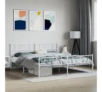 vidaXL Cadre de Lit avec Tête de Lit et Pied de Lit, Lit de Double avec Sommier à Lattes, Lit Adulte avec Rangement Chambre, Moderne, Blanc 180x200 cm Métal Blanc G