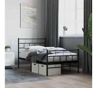 vidaXL Cadre de Lit avec Tête de Lit et Pied de Lit, Lit Simple avec Sommier à Lattes, Lit Adulte avec Rangement Chambre, Moderne, Noir 107x203 cm Métal Noir G