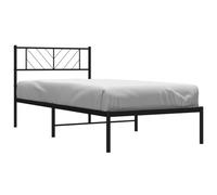 vidaXL Cadre de Lit avec Tête de Lit, Lit de Simple avec Sommier à Lattes, Lit Adulte avec Rangement Chambre, Moderne, Noir 90x190 cm Métal