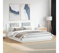 vidaXL Cadre de Lit avec Tête de Lit, Lit Double avec Sommier à Lattes, Lit Adulte de Chambre, Moderne, Blanc 180x200 cm 3209898
