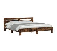 vidaXL Cadre de lit avec tête de lit – Lit double 200x200 cm, chêne fumé, moderne
