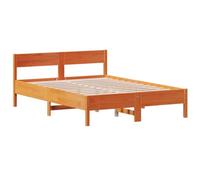 vidaXL Cadre de Lit avec Tête de Lit, Lit Double avec Sommier à Lattes, Lit Adulte, Meuble de Chambre, Moderne, Cire Marron 140x190cm Bois de Pin