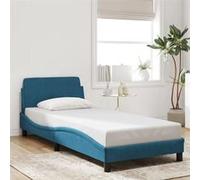 vidaXL Cadre de Lit avec Tête de Lit Dover, Lit Rembourré avec Sommier à Lattes, Lit Simple avec Pied, Lit Adulte de Chambre, Bleu 90x190 cm Velours