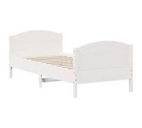 vidaXL Cadre de Lit avec Tête de Lit, Lit Simple avec Sommier à Lattes, Lit Adulte, Meuble de Chambre, Moderne, Blanc 90x190cm Bois de Pin Massif