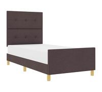 vidaXL Cadre de lit avec tête de lit Marron foncé 100 x 200 cm Tissu | Un look moderne avec des boutons pour un côté chic, Fait en bois naturel solide, 100 cm de haut pour y accéder facilement