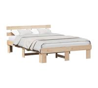 vidaXL Cadre de lit avec tête de lit Naturel 160 x 200 cm Pin Massif, Cadre de lit Moderne, rectangulaire, Bois de pin Solide, Design Minimaliste, Essentiel pour la Chambre