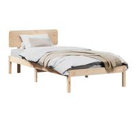 vidaXL Cadre de lit avec tête de lit Naturel 90 x 190 cm Pin Massif, Cadre de lit en Bois Moderne, Design Minimaliste rectangulaire, Support slats Solide, Meuble Chambre en pin