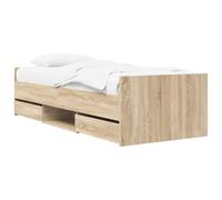 vidaXL Cadre de lit avec tiroir en chêne Sonoma contreplaqué, lit tendance pour chambre à coucher, solution de rangement moderne, design en bois résistant