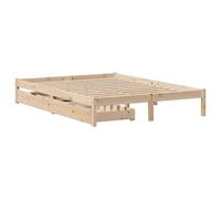 vidaXL Cadre de lit avec tiroirs 140x190 cm Bois de pin Massif, sommier, Cadre de lit Double, Cadre de lit en Bois Massif, Meuble de Chambre à Coucher