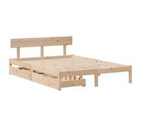 vidaXL Cadre de lit avec tiroirs 140x190 cm Bois de pin Massif, sommier, Cadre de lit Double, Cadre de lit en Bois Massif, Meuble de Chambre à Coucher