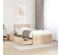 vidaXL Encadré de lit avec tiroirs 75 x 190 cm en bois massif de pin, cadre de lit simple, base avec structure en bois