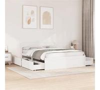 vidaXL Cadre de Lit Double avec Tiroirs en Bois Massif de Pin - Blanc 160x200 cm - Meuble de Chambre à Coucher