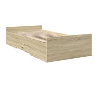 vidaXL Cadre de lit avec tiroirs, cadre de lit avec lattes de contreplaqué, lit simple pour chambre à coucher, lit à tiroir, chêne Sonoma 90 x 190 cm