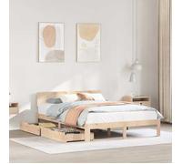 vidaXL Cadre de lit avec tiroirs 120x190 cm Bois de pin Massif, sommier, Cadre de lit Double, Cadre de lit en Bois Massif, Meuble de Chambre à Coucher