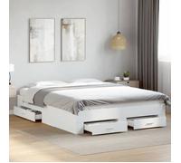vidaXL Cadre de lit double avec tiroirs sans matelas Blanc 140x200 cm Bois d'ingénierie