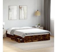 vidaXL Cadre de lit avec tiroirs sans matelas chêne fumé 135x190 cm