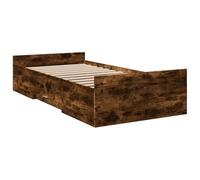 vidaXL Cadre de lit et tiroirs chêne fumé 75x190 cm bois d'ingénierie, lit, lit de rangement, cadre de lit simple, lit 3280353 Marron G
