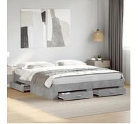 vidaXL Cadre de lit avec tiroirs 3280359 bois d'ingénierie Gris béton 200x200 cm sans matelas