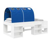 vidaXL Cadre de lit avec Tunnel 3 pcs Blanc et Bleu Bois d'ingénierie, Chambre Moderne, Cadre de lit rectangulaire, Design Gain de Place, Bois Composite, Style Urbain