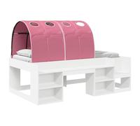 vidaXL Cadre de lit avec Tunnel 3 pcs Blanc et Rose Bois d'ingénierie, Chambre Moderne, Cadre de lit rectangulaire, Design Gain de Place, Bois Composite, Style Urbain