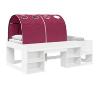 vidaXL Cadre de lit avec Tunnel 3 pcs Blanc et Rouge Bois d'ingénierie, Chambre Moderne, Cadre de lit rectangulaire, Design Gain de Place, Bois Composite, Style Urbain
