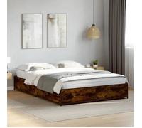 vidaXL Cadre de lit 120x190 cm chêne fumé bois d'ingénierie et métal sans matelas 3279864