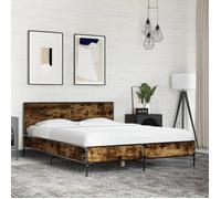 vidaXL Cadre de lit chêne fumé 140x190 cm bois d'ingénierie et métal, lit, meuble de chambre à coucher, sommier, lit double, 3280034