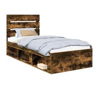 vidaXL Cadre de lit Chêne fumé 90 x 190 cm Bois de pin Massif, Cadre de lit Moderne, Design Contemporain, Structure en pin Durable, Plateforme Minimaliste pour des Nuits reposantes