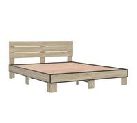vidaXL Cadre de lit chêne Sonoma 150x200 cm Bois d'ingénierie et métal, lit, sommier, sommier, Meuble de Chambre à Coucher, lit d’invités, lit Double