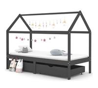 Vidaxl Cadre De Lit D'enfant Avec Tiroirs Gris Foncé Pin 90x200 Cm