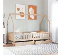 vidaXL Cadre de lit d'enfants et tiroirs 90x190 cm bois de pin massif, lit pour enfant, lit simple pour enfant, lit maison 3302038 Beige G