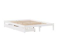 vidaXL Cadre de Lit Double avec Tiroirs en Bois de Pin Massif - Blanc 140x200 cm - Sommier Inclus