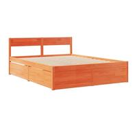 vidaXL Cadre de Lit Double avec Tiroirs en Bois Massif de Pin - Marron Ciré 160x200cm - Meuble de Chambre à Coucher avec Sommier