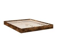 vidaXL Cadre de Lit Double en Chêne Fumé 160x200 cm - Bois d'Ingénierie, Meuble de Chambre à Coucher, Sommier, Lit de Palette à Panneaux
