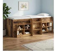 vidaXL Cadre de Lit Élevé pour Enfants 2 pcs Bois Ancien, Lit Mezzanine pour Enfants avec échelle, Design rectangulaire, Rangement sous Le lit, Cadre en Bois stylé