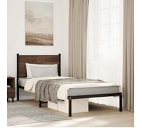 vidaXL Cadre de lit en métal avec tête de lit chêne marron 90x200 cm, lit simple, meuble de chambre à coucher, lit d'invité, 4007758