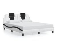 vidaXL Cadre de Lit et Tête de Lit, Lit Rembourré avec Coussin, Lit Double, Lit Adulte Chambre, Moderne, Blanc et Noir 160x200 cm Similicuir Blanc G