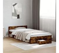 vidaXL Cadre de lit en bois d'ingénierie chêne fumé 75x190 cm avec tiroir sans matelas