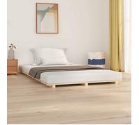 vidaXL Cadre de Lit, Lit Double avec Sommier à Lattes, Lit Adulte, Meuble de Chambre à Coucher Intérieur, Marron 140x190 cm Bois de Pin Massif