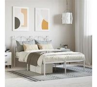 Cadre de lit métal vidaXL Blanc 120x200 cm, lit Double, Meuble de Chambre à Coucher, lit d'invité, Cadre de lit en métal robuste avec tête de lit