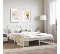 vidaXL Cadre de Lit Métal avec Tête de Lit, Lit Double avec Sommier à Lattes, Lit Adulte avec Pied, Meuble de Chambre, Moderne, Blanc 160x200 cm