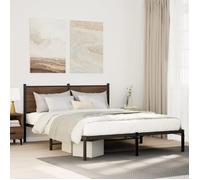 vidaXL Cadre de lit métal avec tête de lit chêne fumé 140x200 cm, lit Double, Meuble de Chambre à Coucher, lit d'invité, lit, Cadre de lit en métal