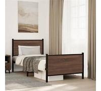 vidaXL Cadre de lit métal avec tête de lit et pied de lit 75x190 cm, lit simple, meuble de chambre à coucher, lit d'invité, 4007773 Marron G