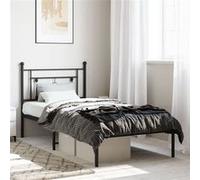 vidaXL Cadre de Lit Métal avec Tête de Lit, Lit Simple avec Sommier à Lattes, Lit Adulte avec Pied, Meuble de Chambre, Moderne, Noir 90x190 cm Noir G