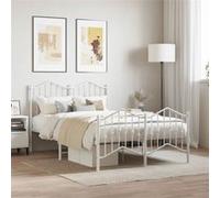 vidaXL Cadre de Lit Métal avec Tête de Lit Pied de Lit, Lit Double avec Sommier à Lattes, Lit Adulte avec Pied Chambre, Moderne, Blanc 120x190 cm Blanc G