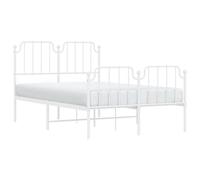 vidaXL Cadre de Lit Métal avec Tête de Lit Pied de Lit, Lit Double avec Sommier à Lattes, Lit Adulte avec Pied Chambre, Moderne, Blanc 120x200 cm