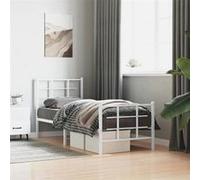vidaXL Cadre de Lit Métal avec Tête de Lit Pied de Lit, Lit Simple avec Sommier à Lattes, Lit Adulte avec Pied Chambre, 355619 Blanc G