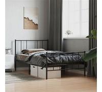 Cadre de lit métal avec tête de lit/pied de lit noir 100x200 cm, lit simple, meuble de chambre à coucher, lit d'invité, lit